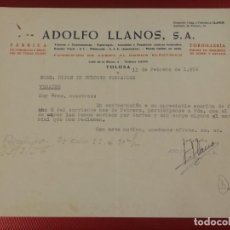 Lettres commerciales: ADOLFO LLANOS FUNDICIÓN DE ACERO AL HORNO ELÉCTRICO. TOLOSA GUIPUZCOA. 1956 FIRMA. Lote 353737053