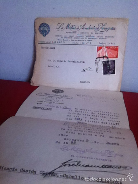 Cartas comerciales: LA MUTUA DE ACCIDENTES DE ZARAGOZA 1958 - Foto 1