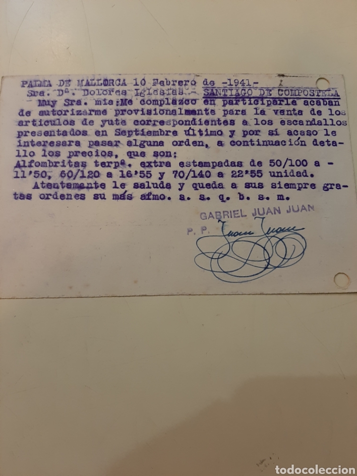 Cartas comerciales: 1941 Palma de Mallorca dirigido Santiago - Foto 2