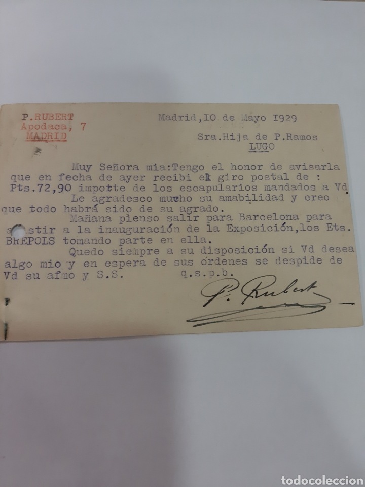 Cartas comerciales: 1929 Madrid P.Rubert dirigido Lugo - Foto 2