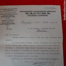 Cartas comerciales: CARTA COMERCIAL FÁBRICA DECOLORANTE Y PRODUCTOS QUÍMICOS NAKUMA BARCELONA 1948. Lote 168573693