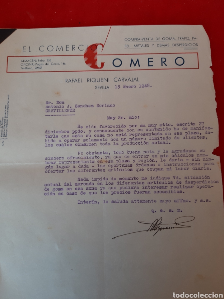 Cartas comerciales: Carta comercial comero el comercio compra y venta de goma y trapo - Foto 1