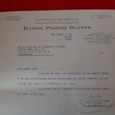 Cartas comerciales: CARTA COMERCIAL LA PAPELERA DEL MOLINAR RAMÓN PASTOR ALCOY. Lote 168575596