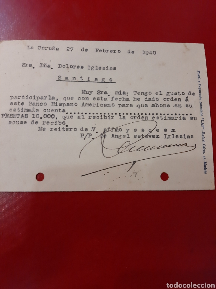 Cartas comerciales: 1940 La Coru&ntilde;a La Norma dirigido Santiago de Compostela - Foto 2