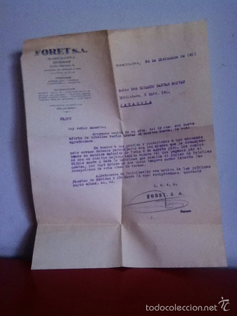 Cartas comerciales: FORET S.A. ( BARCELONA) 1951 - Foto 3