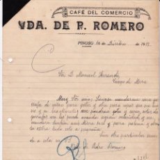 Cartas comerciales: CAFÉ DEL COMERCIO. VIUDA DE P. ROMERO. PINOSO. ALICANTE, 1919.. Lote 169099432