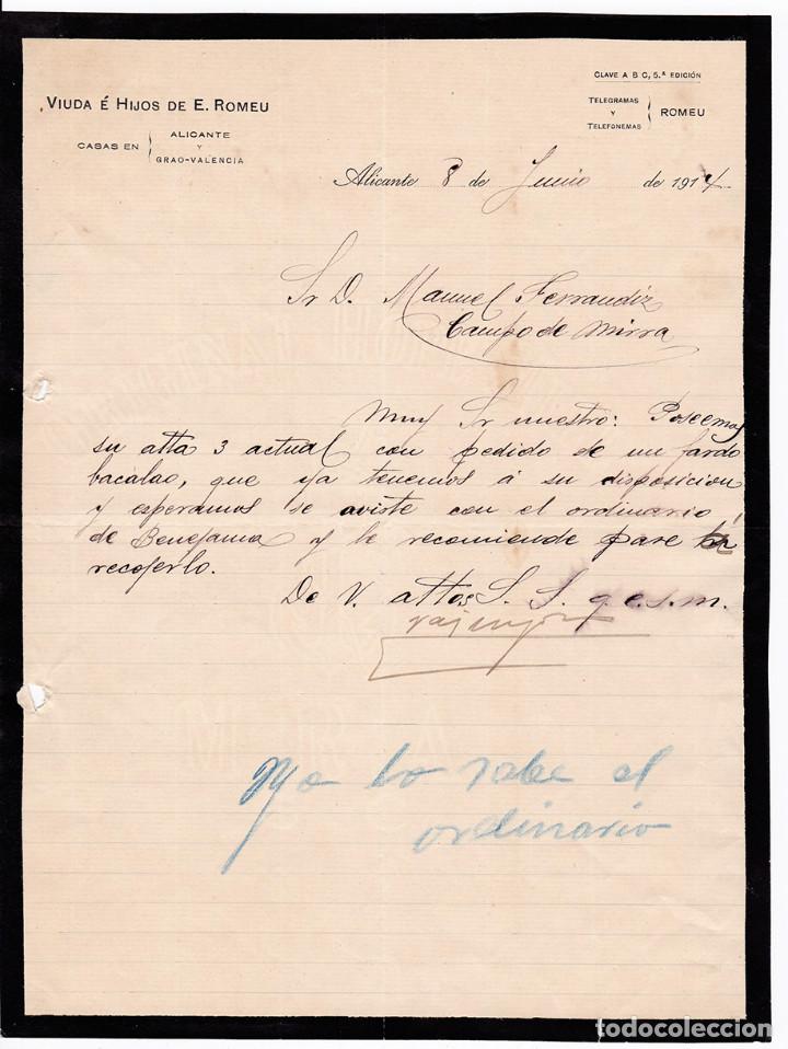 Cartas comerciales: Comisionista pescado. Alicante. 1914 - Foto 1