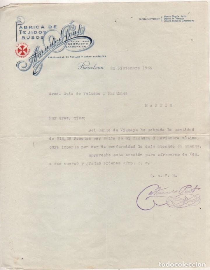 Lettres commerciales: F&aacute;brica de tejidos rusos. Amadeo Prat Barcelona. 1934