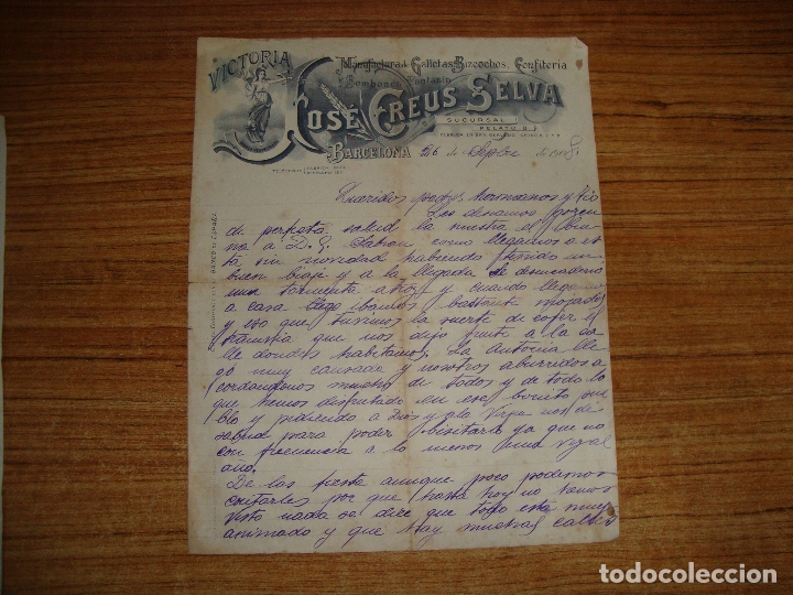 Commercial Letters: (ALB-TC-102) BONITA CARTA FACTURA RECIBO MANUFACTURAS DE GALLETAS JOSE CREUS SELVA BARCELONA 1908