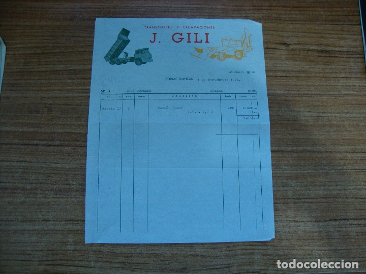 Cartas comerciales: (ALB-TC-102) BONITA CARTA FACTURA RECIBO TRANSPORTES Y EXCAVACIONES J GILI 1974 BORJAS BLANCAS LERID