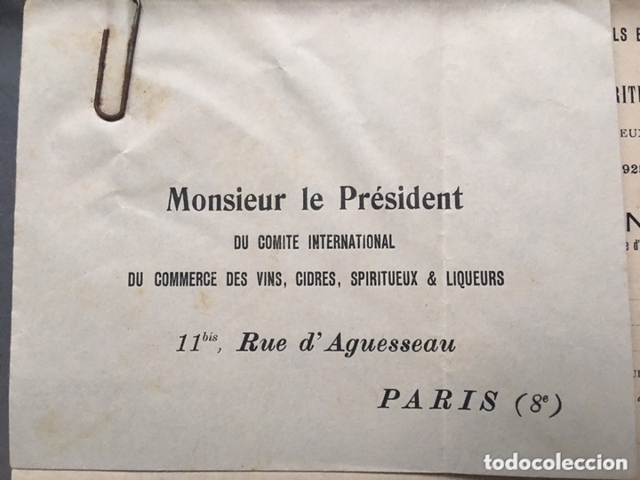 Cartas comerciales: Comit&eacute; internacional de comercio de vino licores Paris 1925 - Foto 2
