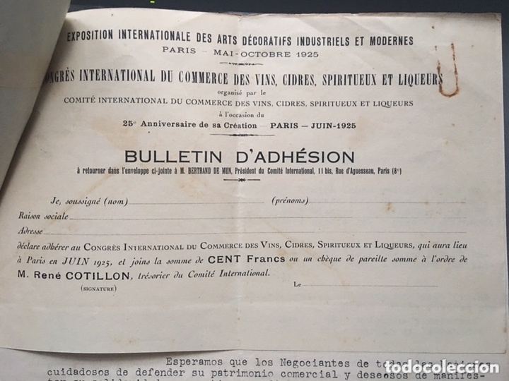 Cartas comerciales: Comit&eacute; internacional de comercio de vino licores Paris 1925 - Foto 3