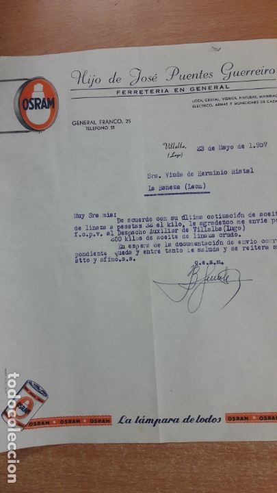 Cartas comerciais: CARTA COMERCIAL HIJO DE JOSE PUENTES GUERREIRO DE LUGO