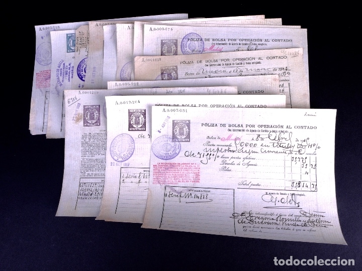 Commercial Letters: POLIZAS DE BOLSA POR OPERACION AL CONTADO. LOTE DE 14 UDS. MADRID 1899-1923