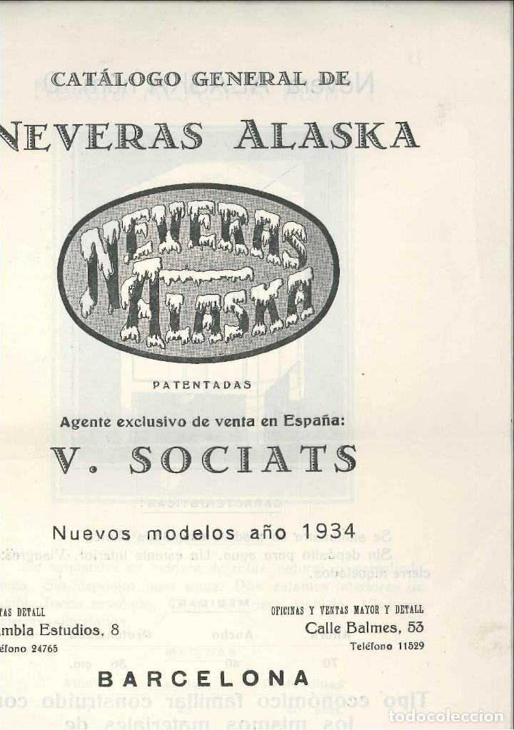 Cartas comerciales: NEVERAS ALASKA  1934  CURIOSIDADES CAJA .ESTANTER&Iacute;A TIENDA