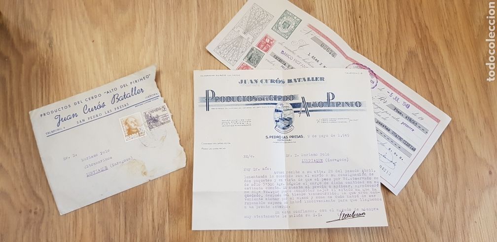 Lettres commerciales: Carta comercial Juan Cur&oacute;s Bataller 1949 embutidos san Pedro Las Presas Gerona