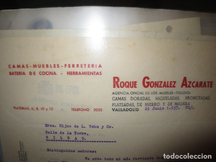 Cartas comerciales: carta comercial. ferreteria roque gonzalez azcarate. valladolid. bilbao.