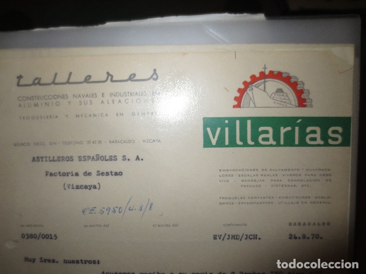 Lettres commerciales: carta comercial. talleres villarias. sestao . astilleros espa&ntilde;oles.