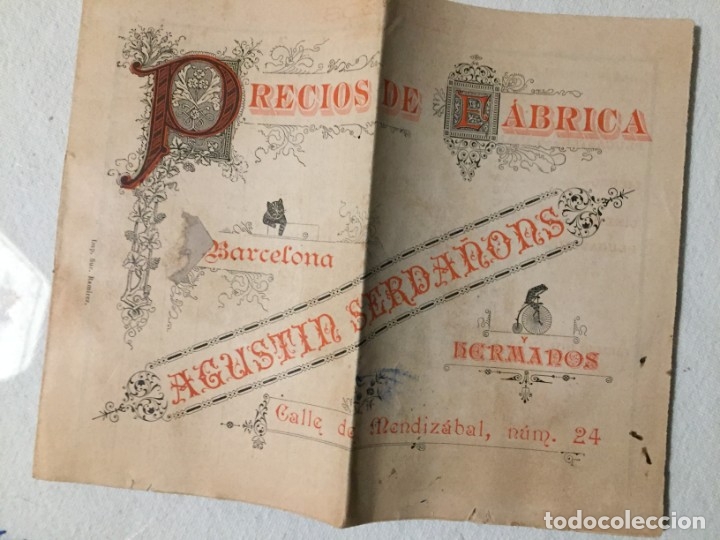 Commercial Letters: PRECIOS DE F&Aacute;BRICA AGUSTIN SERDA&Ntilde;ONS BARCELONA 1886
