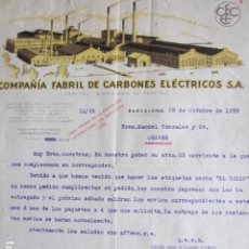 Cartas comerciales: CARTA COMERCIAL - COMPAÑÍA FABRIL DE CARBONES ELÉCTRICOS S.A. - BARCELOMA 1932. Lote 187458015