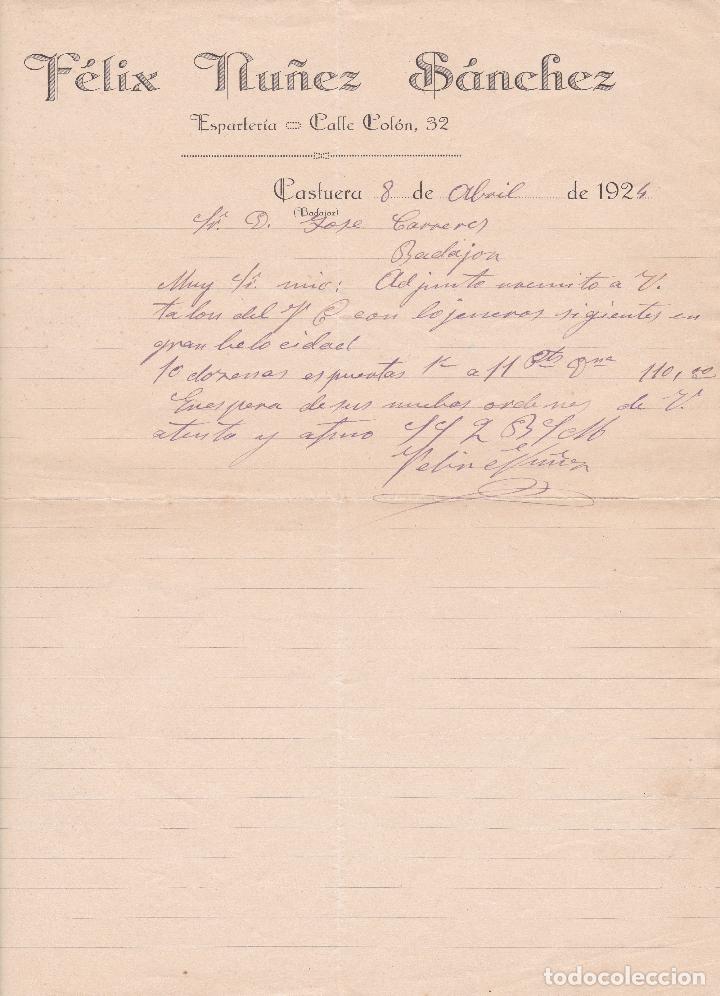 Cartas comerciais: Carta comercial. F&eacute;lix Nu&ntilde;ez S&aacute;nchez. Esparter&iacute;a. Badajoz 1924