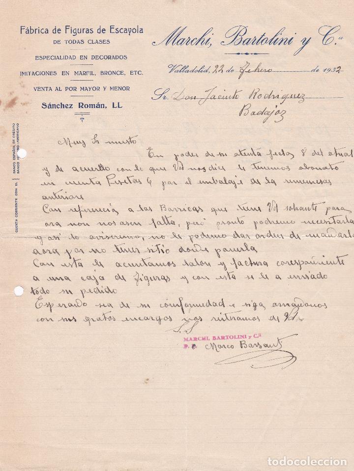Cartas comerciais: Carta comercial. Marchi, Bartolini y C&ordf;. F&aacute;brica de figuras de escayola. Valladolid 1932