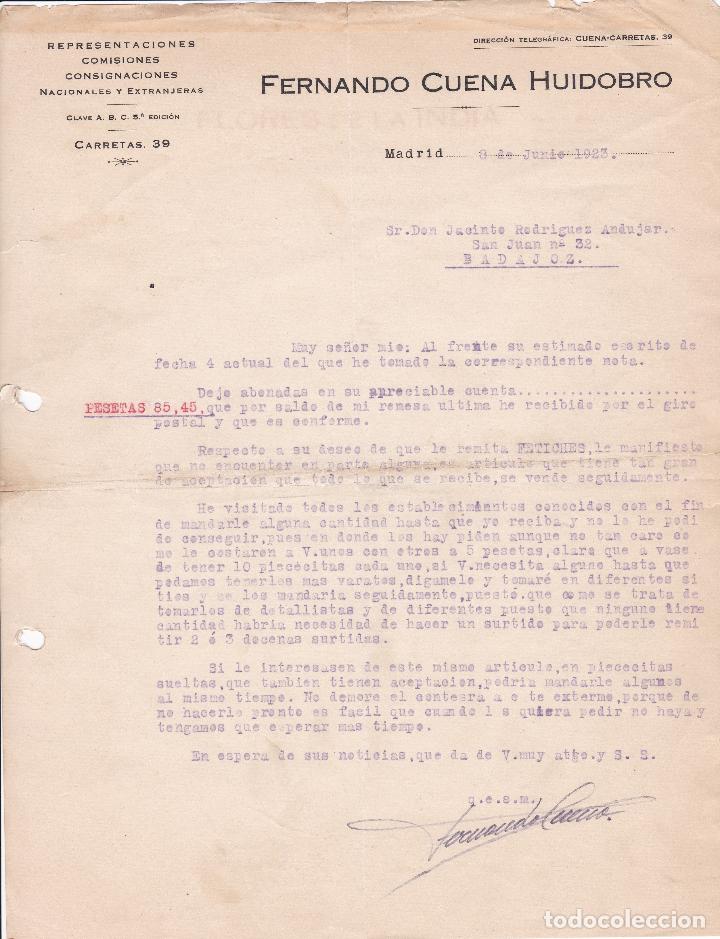 Cartas comerciais: Carta comercial. Fernando Cuena Huidobro. Representaciones. Madrid 1923