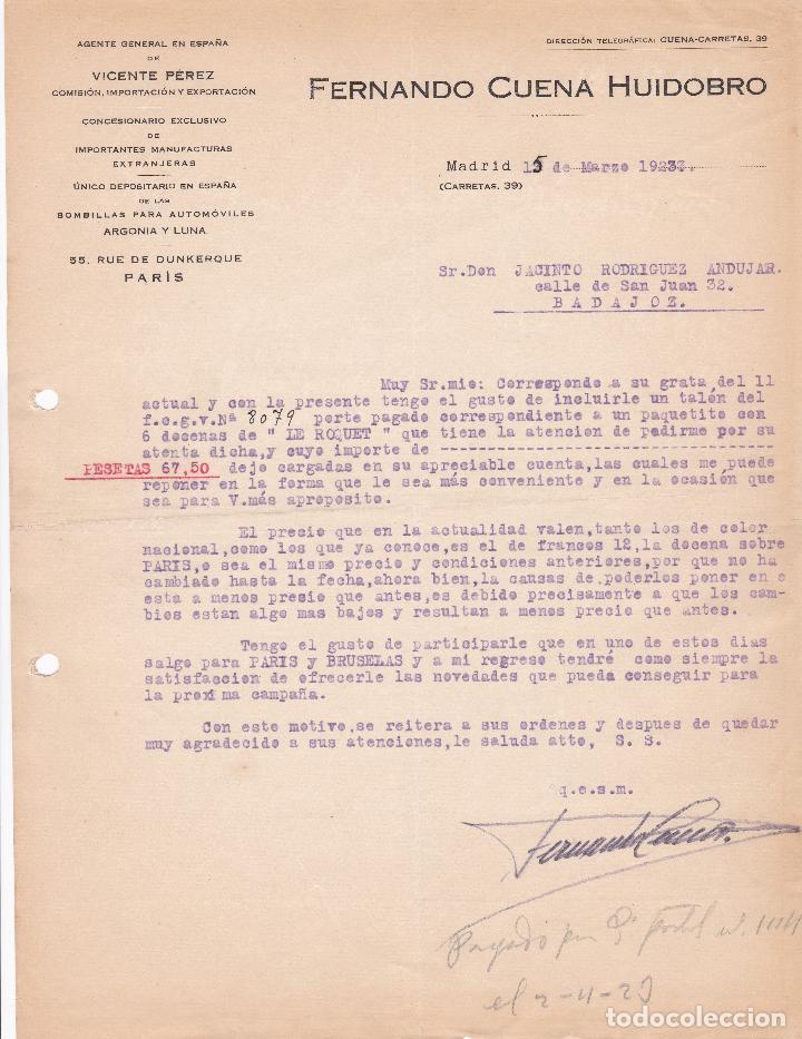 Cartas comerciais: Carta comercial. Fernando Cuena Huidobro. Representaciones. Madrid 1923