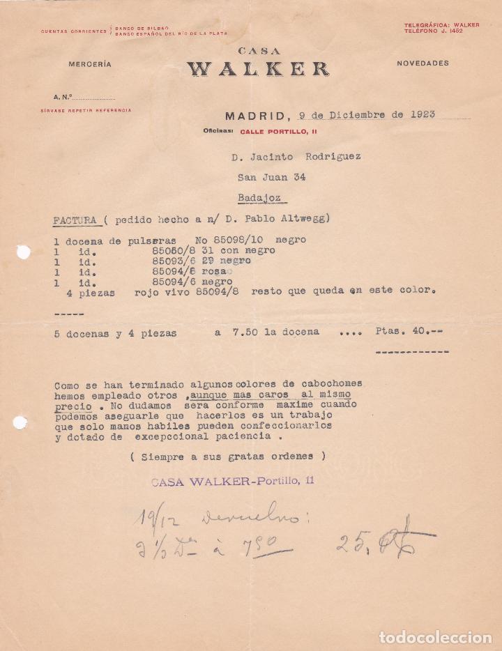 Cartas comerciais: Carta comercial. Casa Walker. Mercer&iacute;a. Madrid 1923