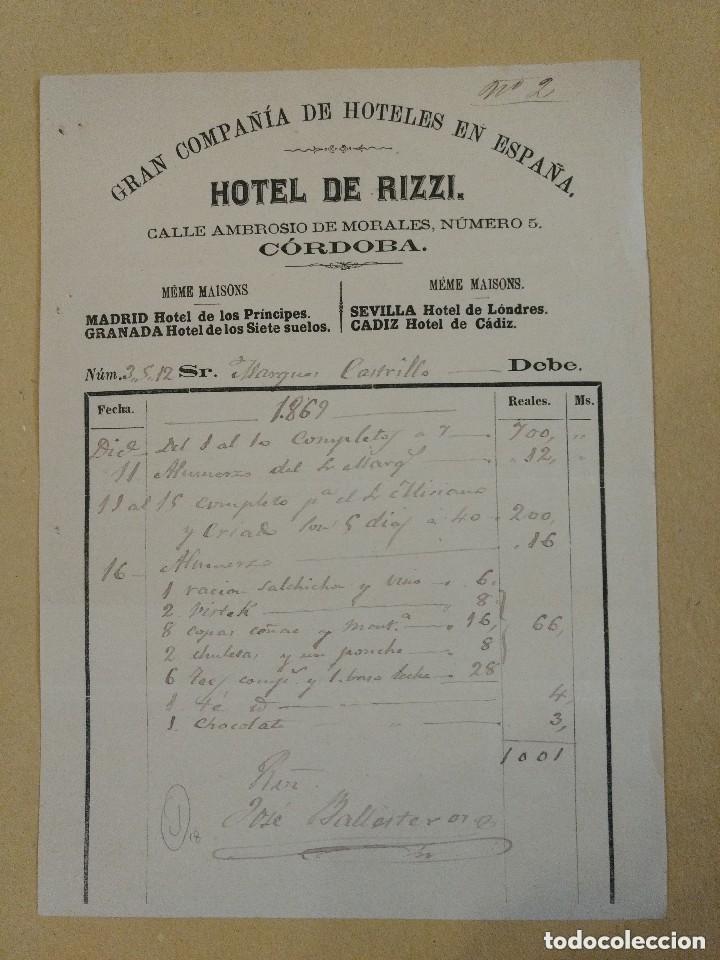 Lettres commerciales: Gran compa&ntilde;&iacute;a de hoteles de Espa&ntilde;a. Hotel de Rizzi Jose Ballesteros C&oacute;rdoba 1869