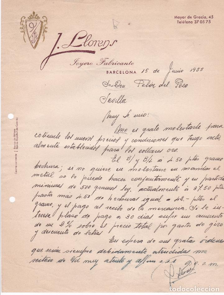 Cartas comerciales: Carta comercial. J. Llorens. Joyero Fabricante. Barcelona 1955