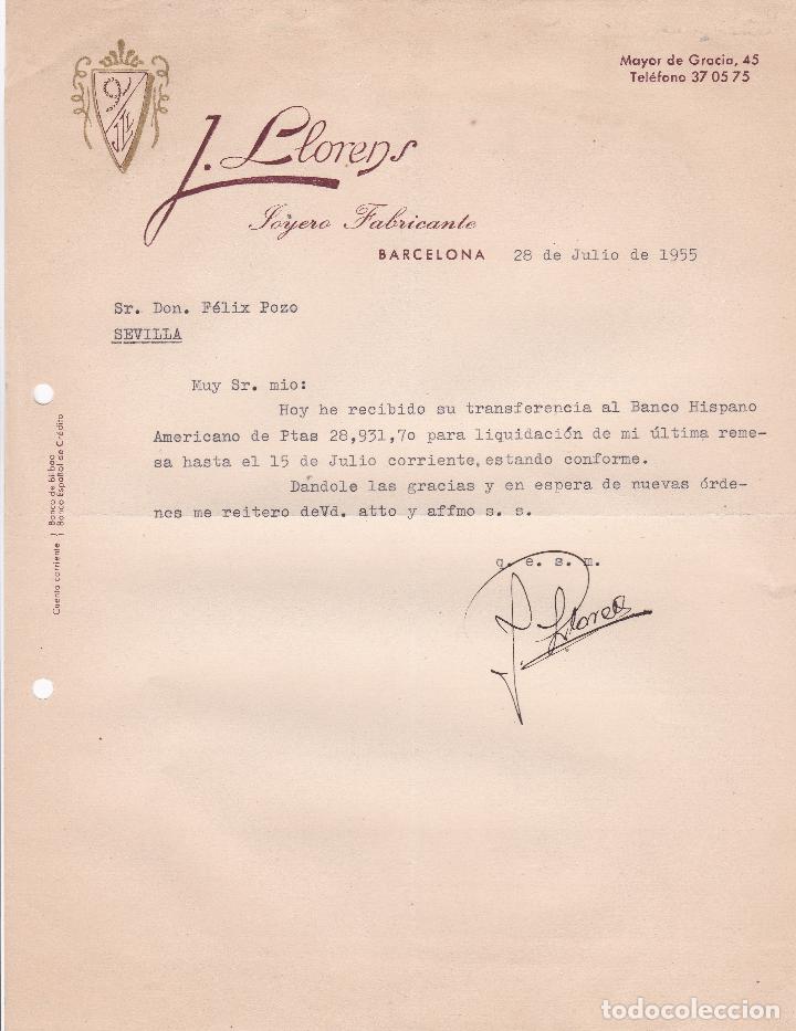 Cartas comerciales: Carta comercial. J. Llorens. Joyero Fabricante. Barcelona 1955