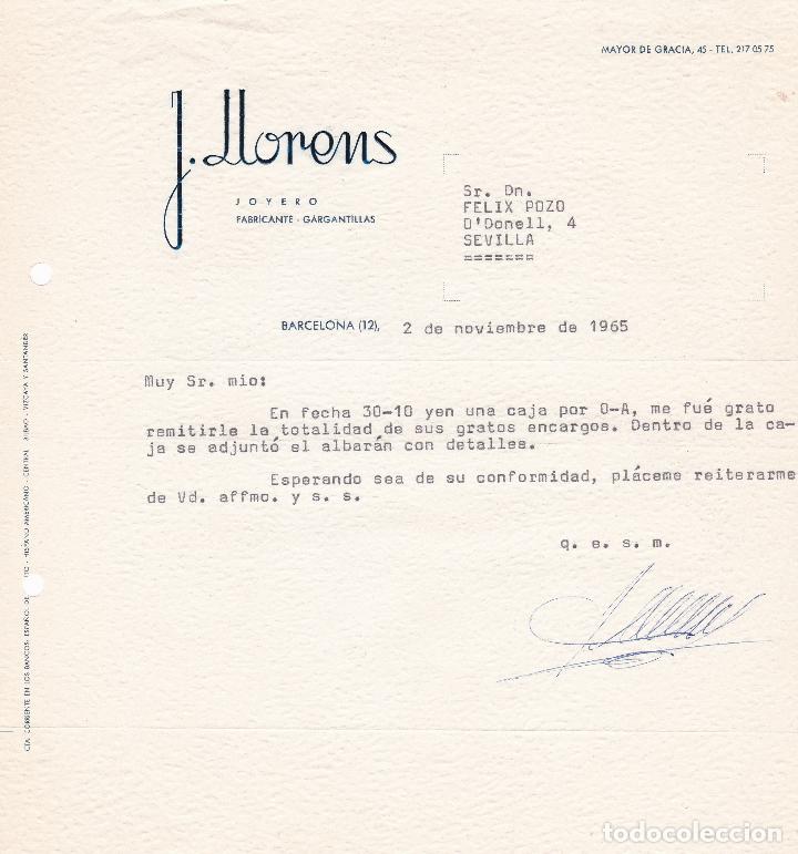Cartas comerciales: Carta comercial. J. Llorens. Joyero Fabricante. Barcelona 1965