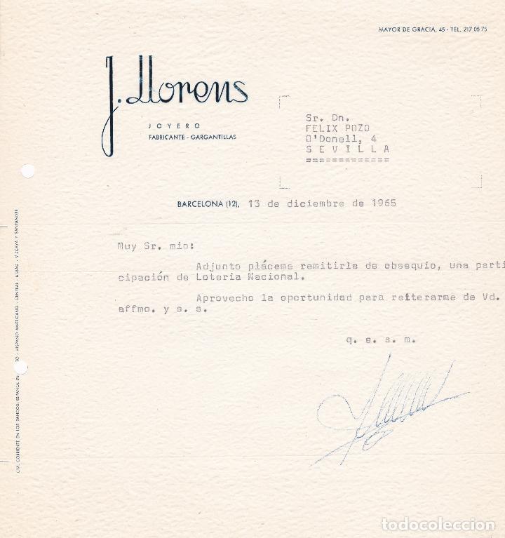 Cartas comerciales: Carta comercial. J. Llorens. Joyero Fabricante. Barcelona 1965