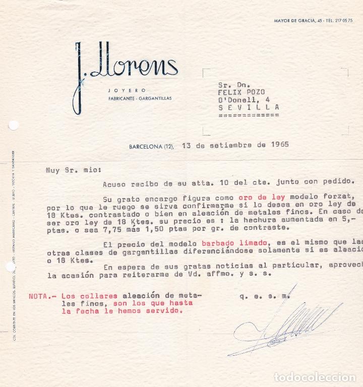 Cartas comerciales: Carta comercial. J. Llorens. Joyero Fabricante. Barcelona 1965