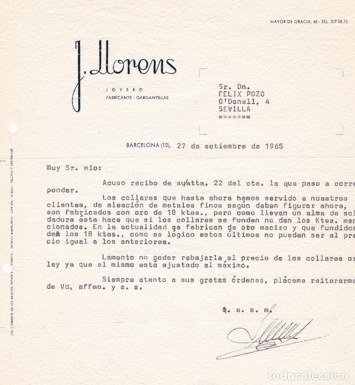 Cartas comerciales: Carta comercial. J. Llorens. Joyero Fabricante. Barcelona 1965