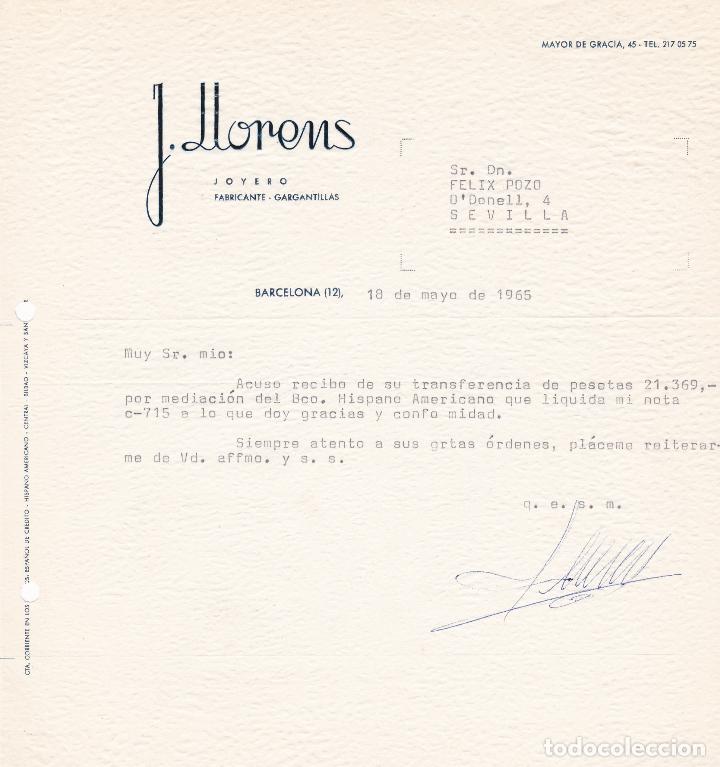 Cartas comerciales: Carta comercial. J. Llorens. Joyero Fabricante. Barcelona 1965