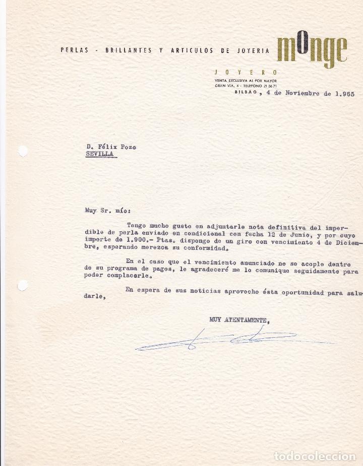 Cartas comerciales: Carta comercial. Monge. Joyero. Bilbao 1965