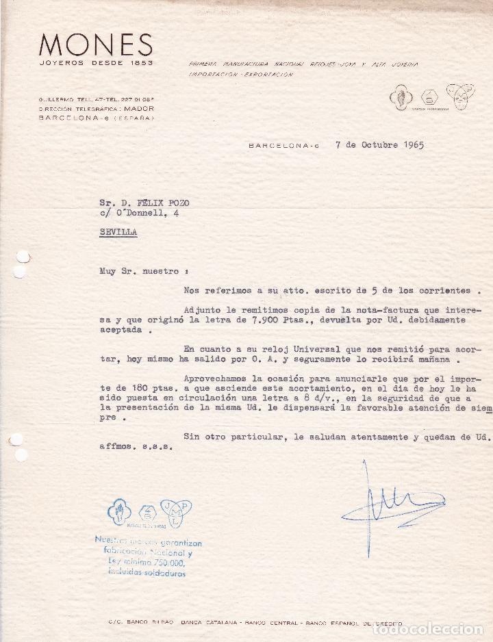 Cartas comerciales: carta comercial. Mones. Joyeros. BArcelona 1965