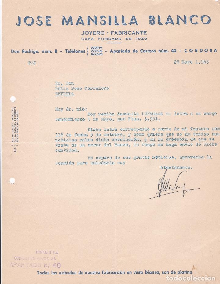 Cartas comerciales: Carta comercial. Jose Mansilla Blanco. Joyero-Fabricante. C&oacute;rdoba 1965