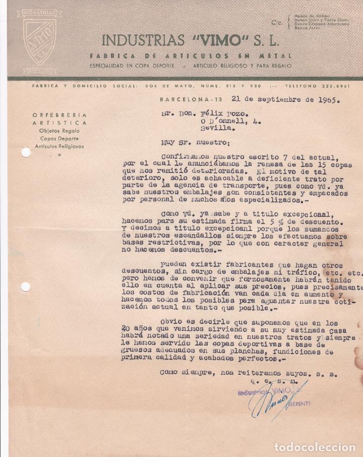 Lettere commerciali: Carta comercial. Industrias Vimo S.L. F&aacute;brica de art&iacute;culos en metal. Barcelona 1965