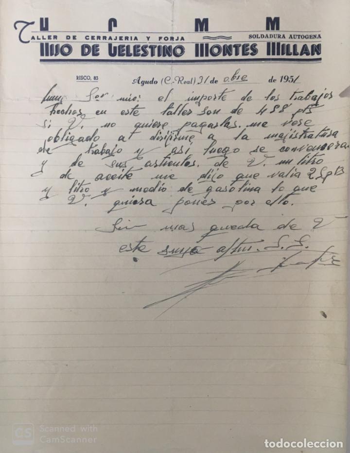 Cartas comerciales: Carta comercial Taller Cerrajer&iacute;a y Forja Celestino Montes. Agudo ( Ciudad Real ) 1951