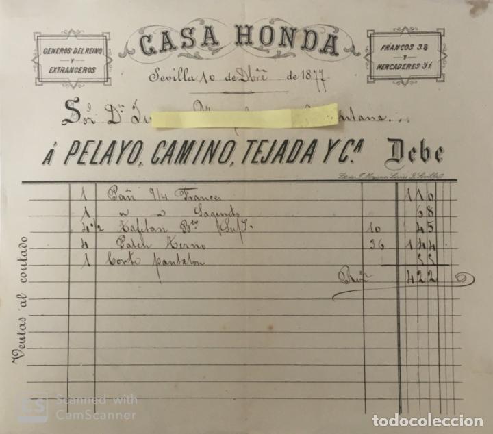 Cartas comerciales: Carta comercial Tejidos Casa Honda . Sevilla A&ntilde;o 1877