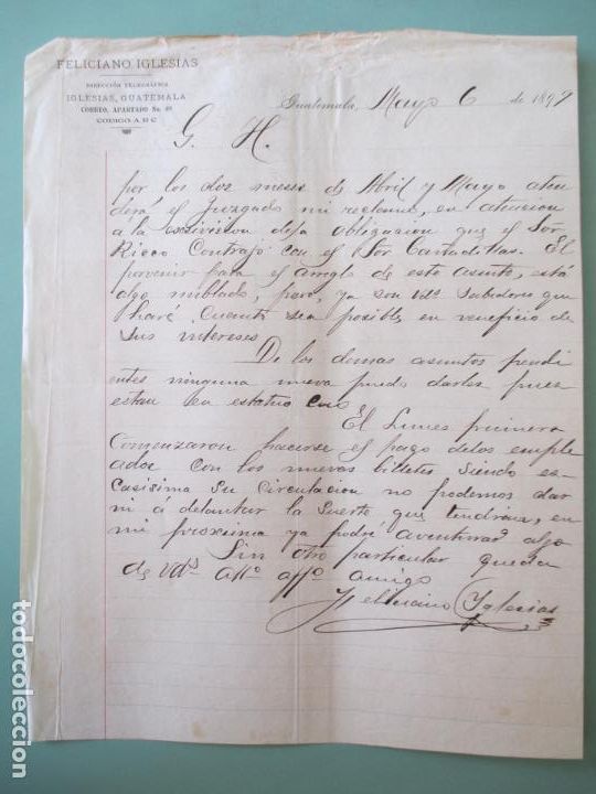 Gesch&auml;ftsbriefe: CARTA COMERCIAL. FELICIANO IGLESIAS. GUATEMALA 1899. IGLESIAS, GUATEMALA. GUTIERREZ HERMANOS. JEREZ