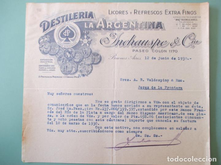 Cartas comerciales: CARTA COMERCIAL. DESTILER&Iacute;A LA ARGENTINA. LICORES Y REFRESCOS EXTRA FINOS. BUENOS AIRES 1930
