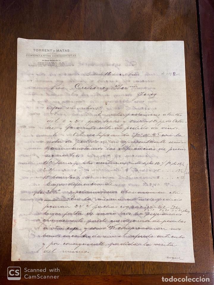 Lettres commerciales: CARTA COMERCIAL. TORRENT Y MATIAS. COMERCIANTES COMISIONISTAS. GUATEMALA, 1892. VER TODAS LAS FOTOS