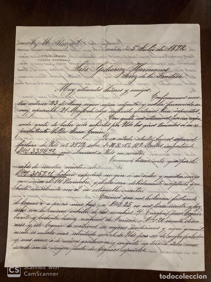 Lettres commerciales: CARTA COMERCIAL. J.M. RUIZ Y COMPA&Ntilde;IA. GUTIERREZ HERMANOS. GUATEMALA. 1892 . VER FOTOS