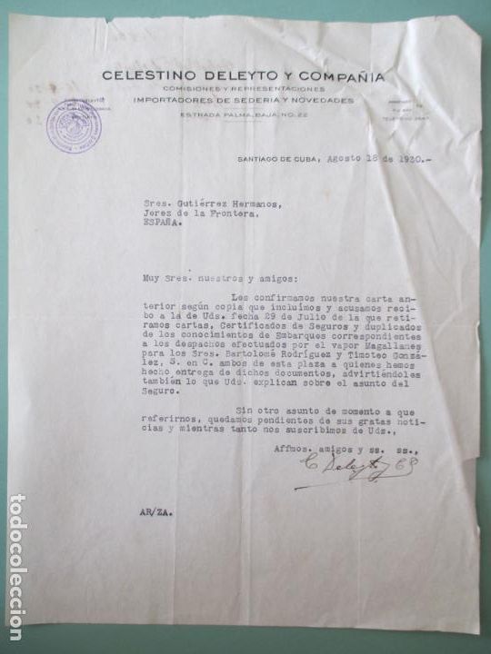 Cartas comerciales: CARTA COMERCIAL. CELESTINO DELEYTO Y COMPA&Ntilde;&Iacute;A. SANTIAGO DE CUBA 1930. GUTIERREZ HERMANOS