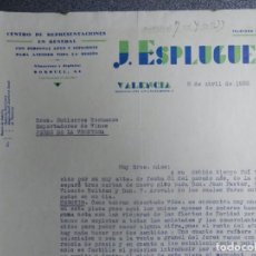 Cartas comerciales: VALENCIA LOTE CUATRO CARTAS COMERCIALES AÑO 1933 REPRESENTACIONES J. ESPLUGUES AÑO 1933. Lote 198465952