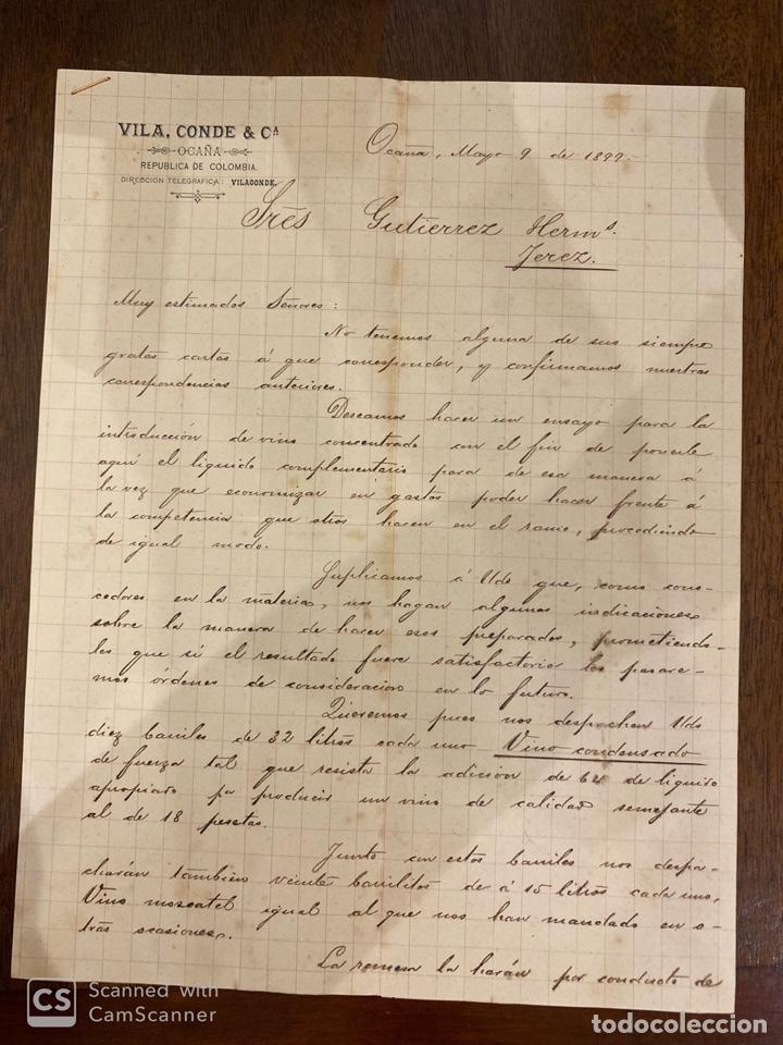 Gesch&auml;ftsbriefe: CARTA COMERCIAL. VILA, CONDE & CIA. DIRIGIDA A GUTIERREZ HNOS. OCA&Ntilde;A, COLOMBIA, 1899. VER FOTOS